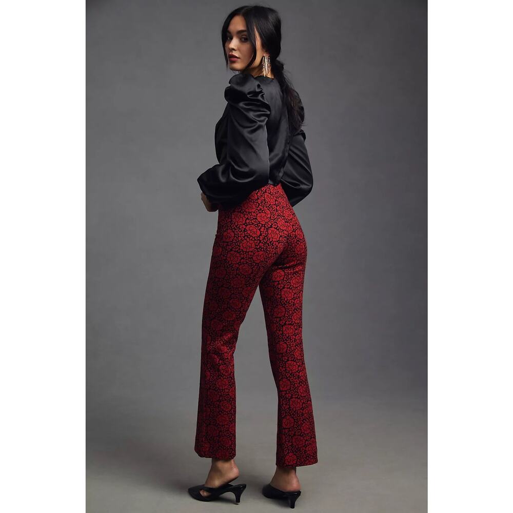 Anthropologie Maeve The Margot Kick-Flare Cropped Pants Red Floral Large Gothic - Picture 3 of 12